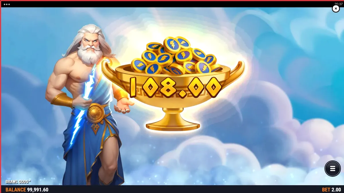 Tampilan visual epik dari slot Brawl Gods dengan tema Zeus dan Hades
